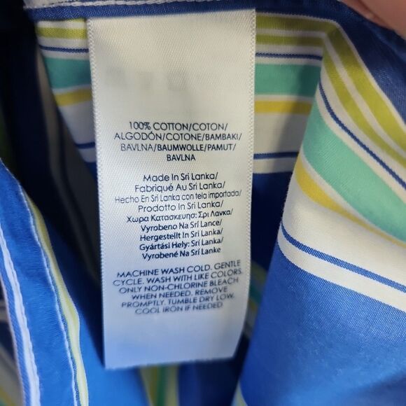 Chaps Women's Sz Med No Iron Blue Stripe Blouse 3/4 sleeve slightly fitted - Picture 7 of 10